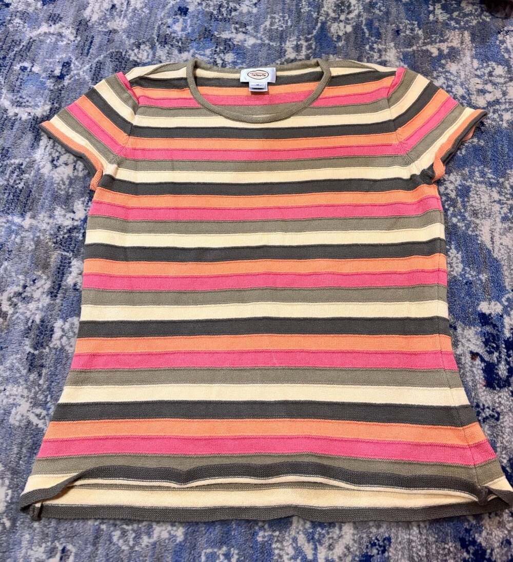 Talbots Striped Rib Knit Short Sleeve Top Medium